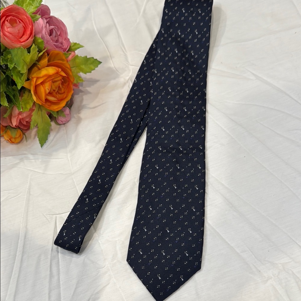 Authentic Prada Navy Blue Patterned Tie - Picture 4 of 6